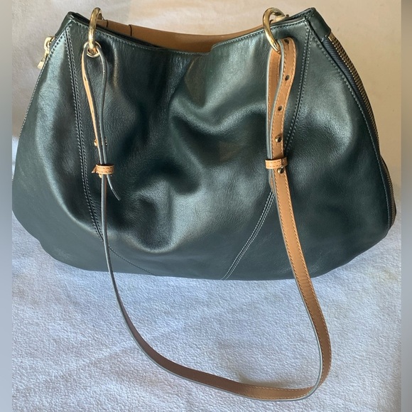 Pour La Victoire Handbags - POUR LA VICTOIRE Handbag Black Tan Leather Hobo Slouch Womens Adjustable Strap